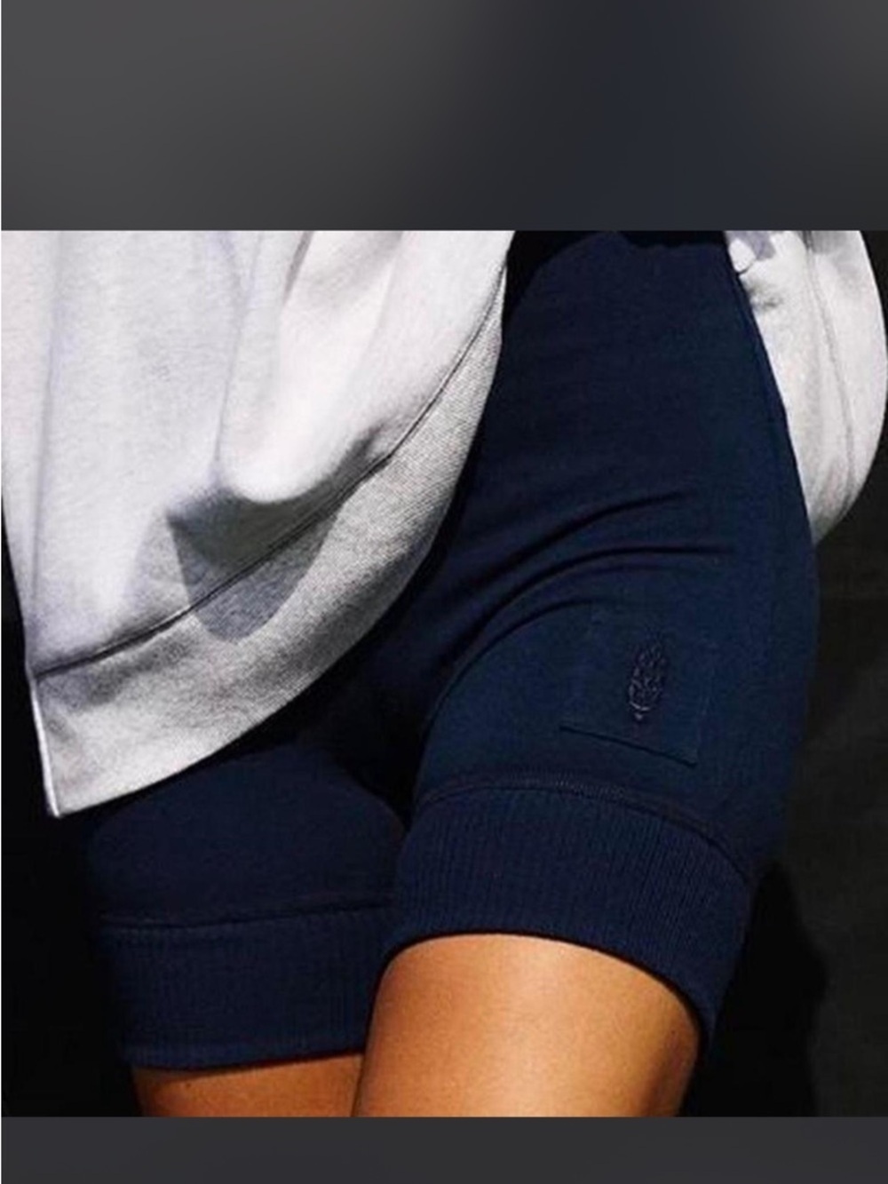 Free People Navy Bike Shorts with Embroidered Patch - Picture 2 of 6